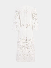 Dolce & Gabbana White Cotton Calf-Length Dress with Cut-Out Detailing