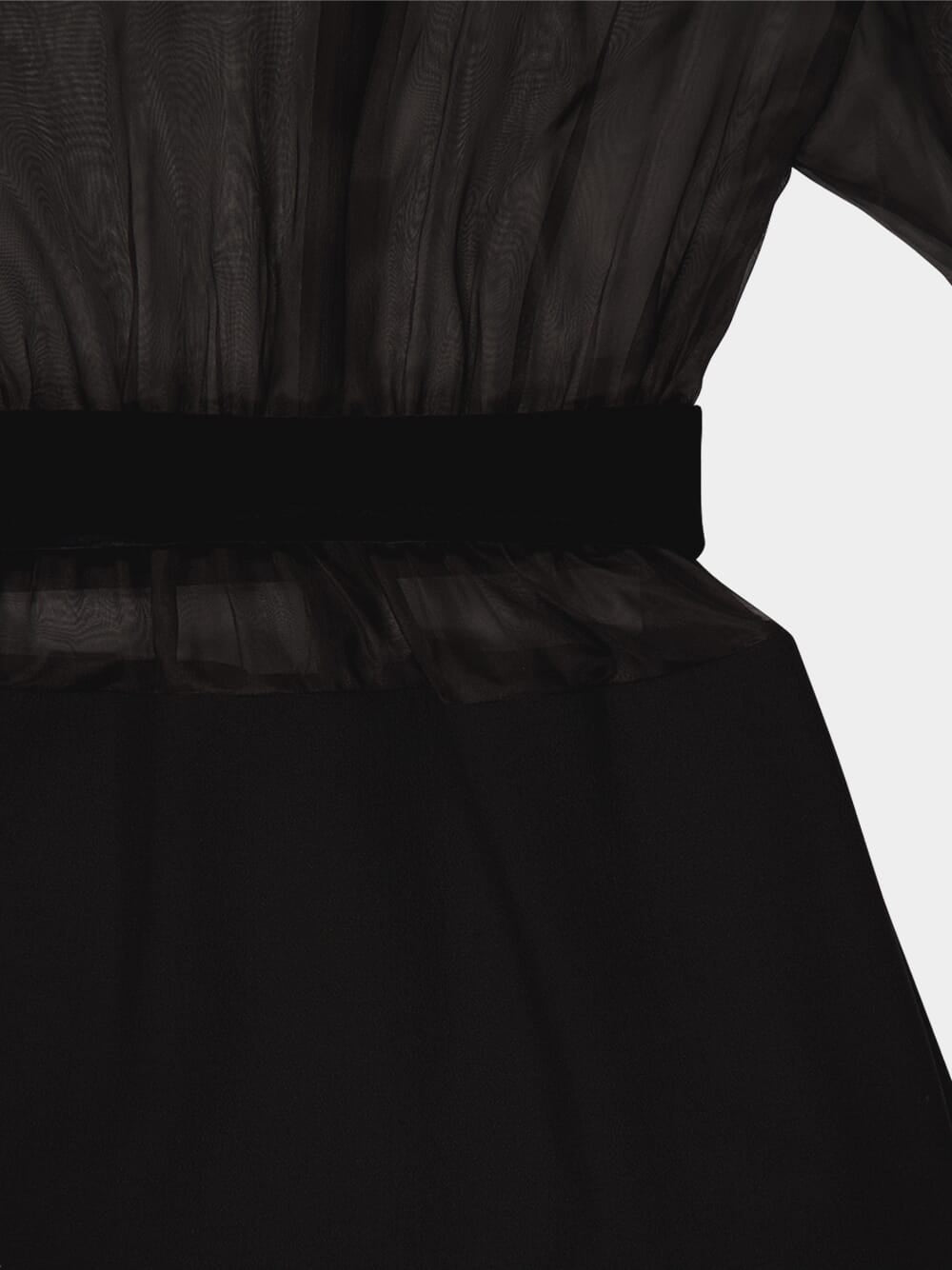 Black Short Wool Crepe and Organza Dress