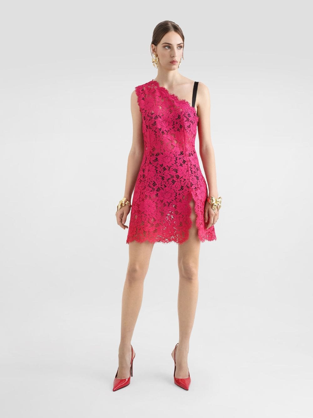 Pink Floral Cordonetto Lace Minidress