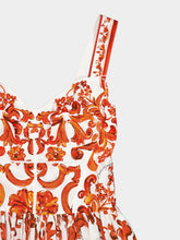 Dolce & Gabbana Orange Majolica-Print Long Poplin Dress