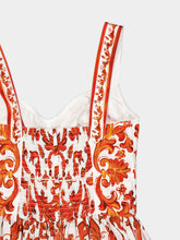 Dolce & Gabbana Orange Majolica-Print Long Poplin Dress