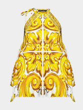 Dolce & Gabbana Yellow Majolica Print Silk Twill Halterneck Top