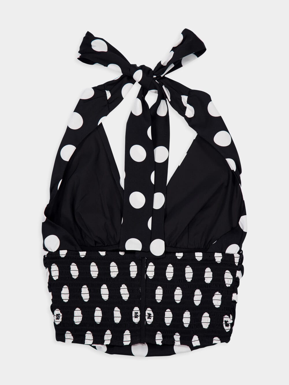 Plunging Neckline Polka-Dot Charmeuse Top