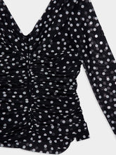 Dolce & Gabbana Black Polka-Dot Tulle Top with Wrap-Front Neckline