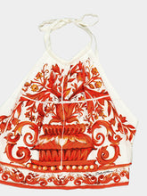 Dolce & Gabbana Orange Majolica-Print Silk Charmeuse Halter Top