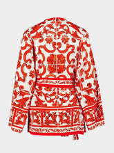 Dolce & Gabbana Orange Majolica Print Silk Wrap Blouse