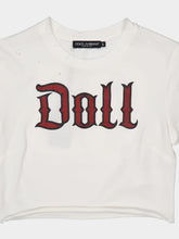 Dolce & Gabbana White Cropped Jersey T-Shirt with "Doll" Print