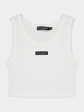 Dolce & Gabbana White Cotton Cropped Logo Tank Top