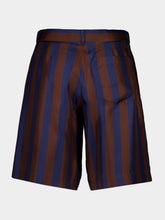 Fendi Navy Blue and Brown Pequin Silk Shorts