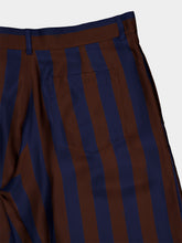 Fendi Navy Blue and Brown Pequin Silk Shorts