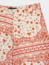 Fendi White and Coral Bandana Silk Bermuda Shorts