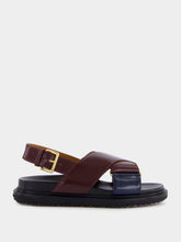 Marni Bordeaux and Blue Leather Crisscross Sandals