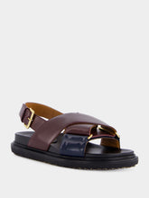 Marni Bordeaux and Blue Leather Crisscross Sandals