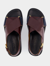 Marni Bordeaux and Blue Leather Crisscross Sandals