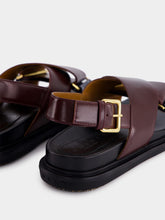 Marni Bordeaux and Blue Leather Crisscross Sandals