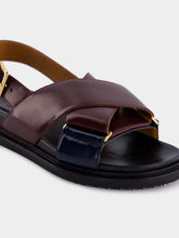 Marni Bordeaux and Blue Leather Crisscross Sandals