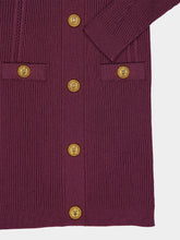 Balmain Violet Foncé Ribbed V-Neck Buttoned Bodycon Dress