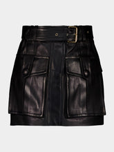 Balmain Black Belted Lambskin Mini Skirt