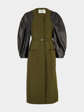 Fendi Olive Wool Coat with Leather Sleeves