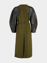 Fendi Olive Wool Coat with Leather Sleeves
