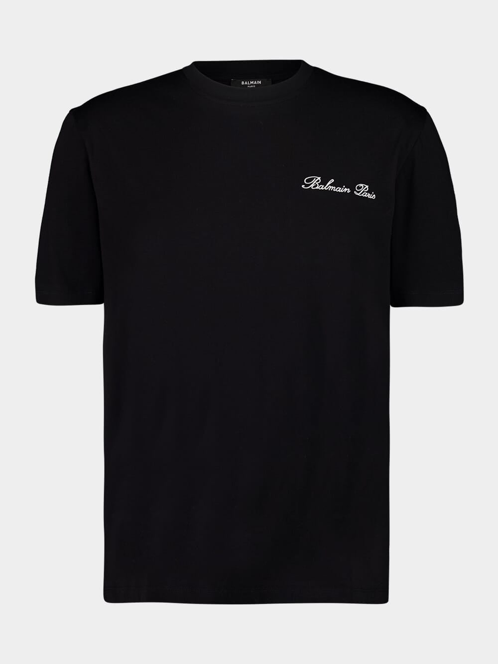 Balmain Black Embroidered Signature T-shirt | Fashion Clinic