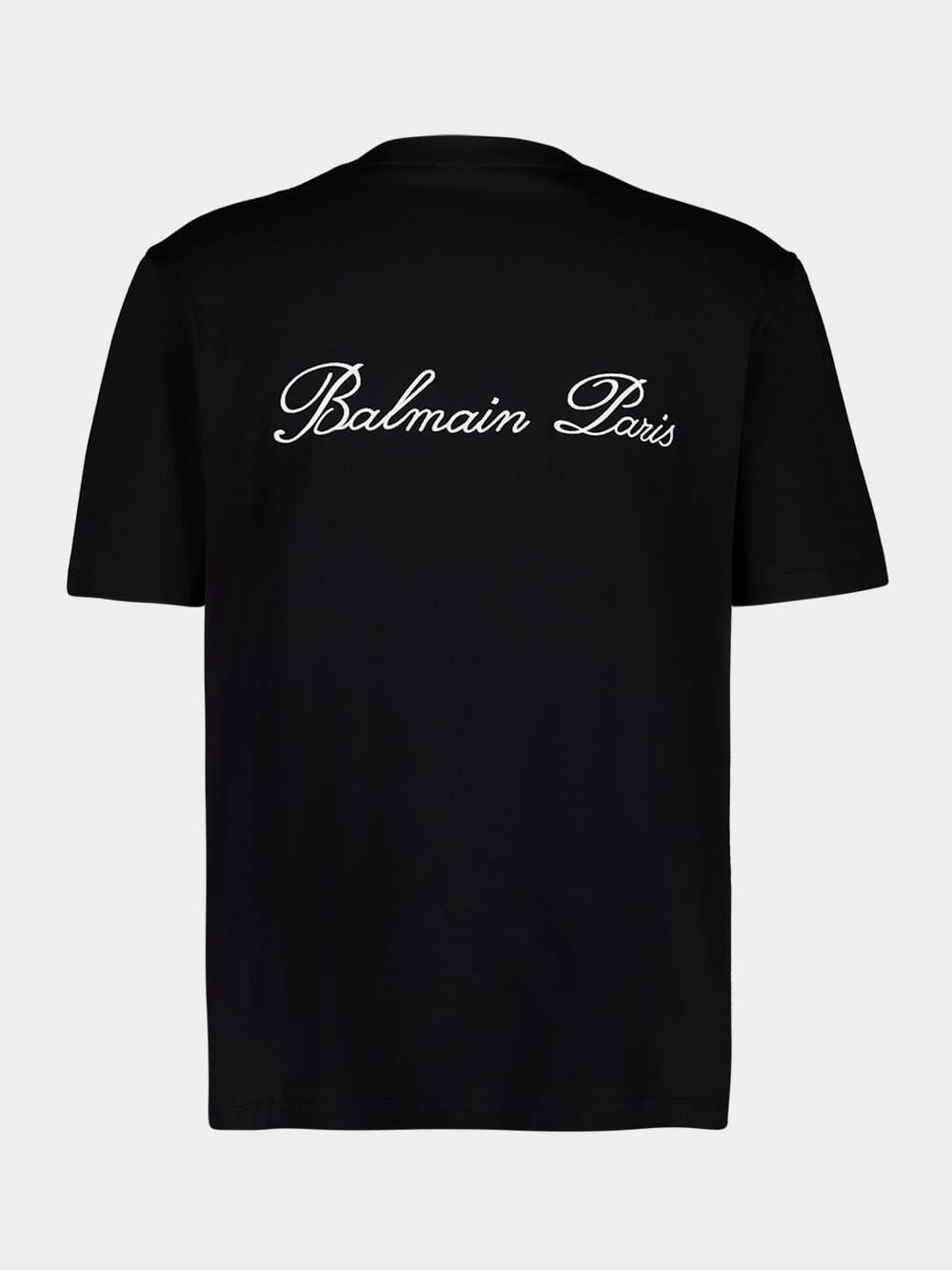 Tシャツ・カットソー BALMAIN FW25 'Signature' T-shirt (FH1EG000BC68 GAB) Balmain Black Embroidered Signature T-shirt | Fashion Clinic