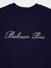 Balmain Marine Blue Embroidered Signature T-shirt