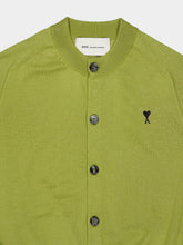 Ami Paris Matcha Green Short-Sleeve Merino Wool Cardigan
