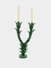 Jean Roger Emerald Green Flambeaux Large Ceramic Candle Holder