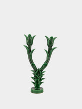 Jean Roger Emerald Green Flambeaux Large Ceramic Candle Holder