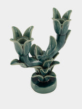 Jean Roger Peacock Blue Flambeaux Small Ceramic Candle Holder