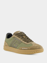 Balmain Khaki Swan Leather and Canvas Trainers