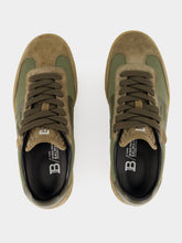 Balmain Khaki Swan Leather and Canvas Trainers