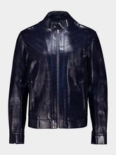 Fendi Shiny Blue Leather Biker Blouson Jacket
