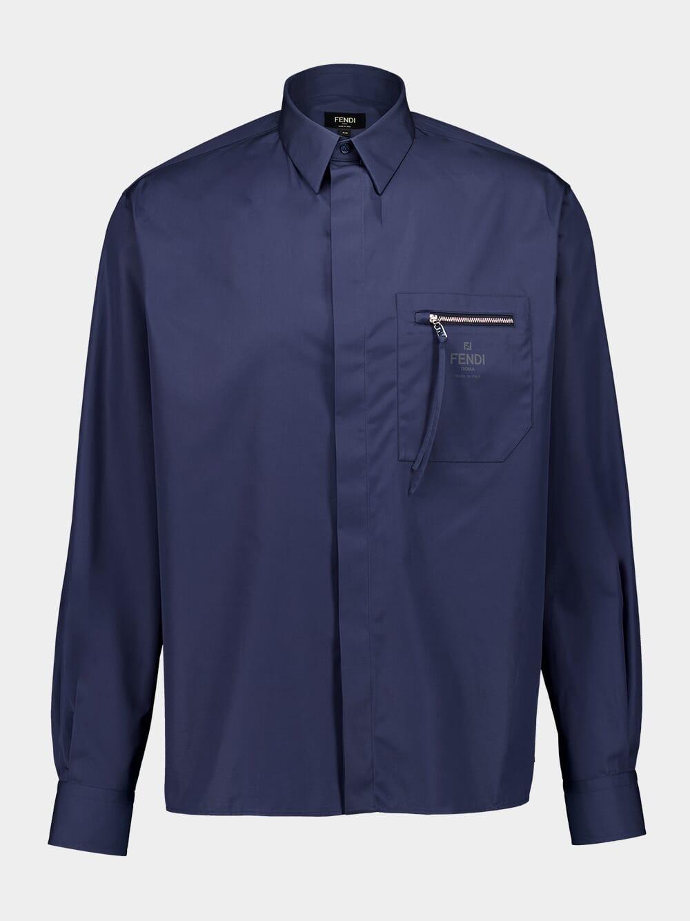 fendi dress shirt Fendi Blue Cotton Shirt with Fendi Roma Logo