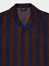 Fendi Brown and Navy Blue Pequin Silk Shirt
