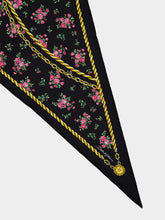 Dolce & Gabbana Black Floral and Chain Print Triangle Silk Scarf