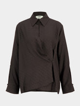 Fendi Brown Silk FF Jacquard Draped Shirt