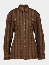 Ami Paris Brown Fitted Checkered Wool Shirt