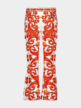 Dolce & Gabbana Orange Majolica-Print Silk Flared Trousers