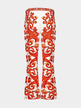 Dolce & Gabbana Orange Majolica-Print Silk Flared Trousers