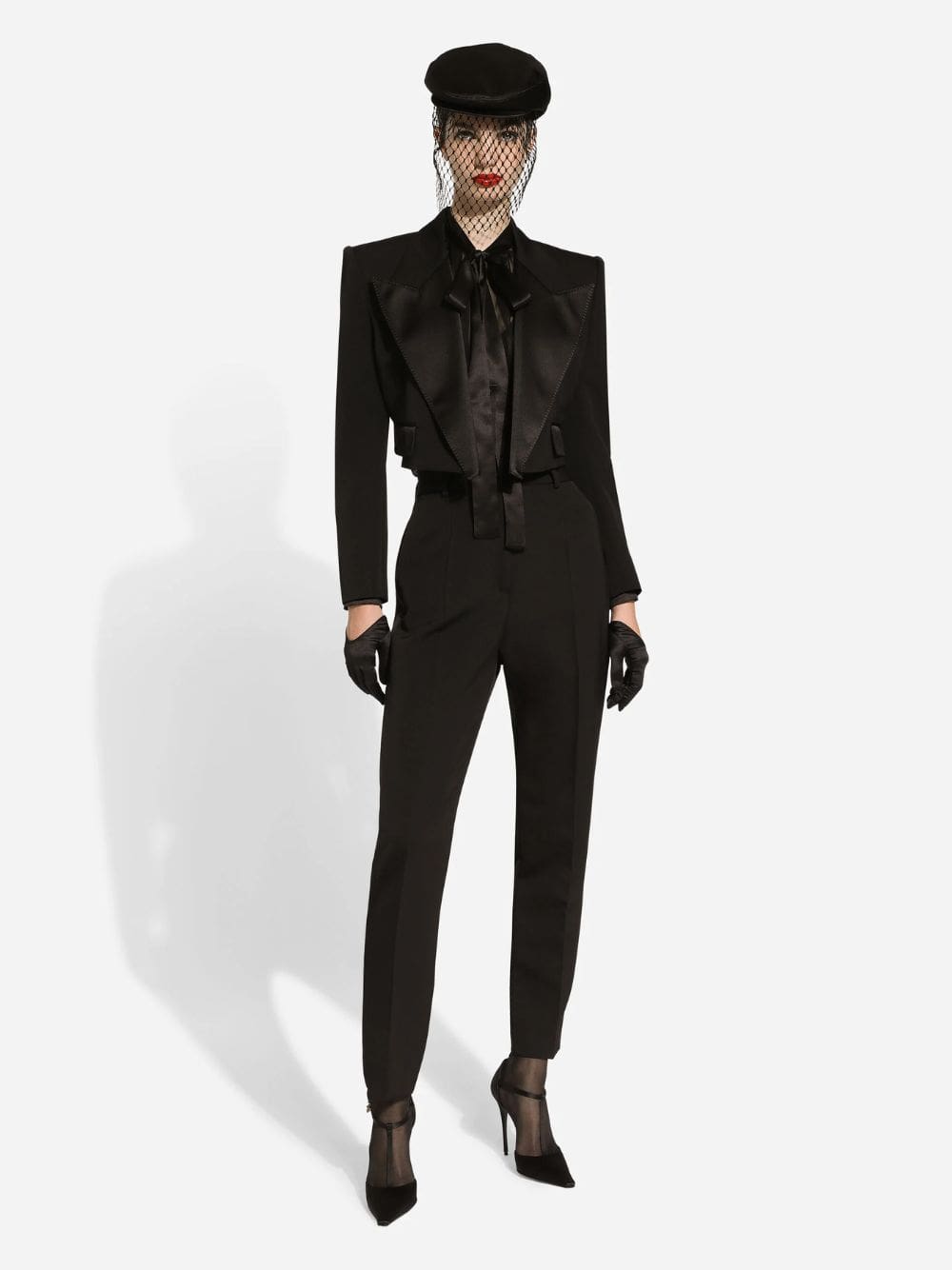 Black Tailored Wool Gabardine Tuxedo Pants