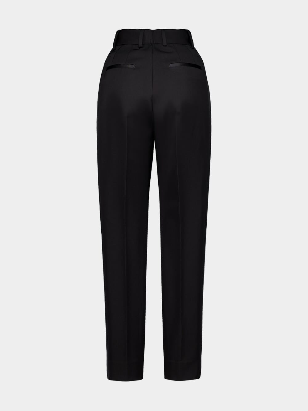 Black Tailored Wool Gabardine Tuxedo Pants