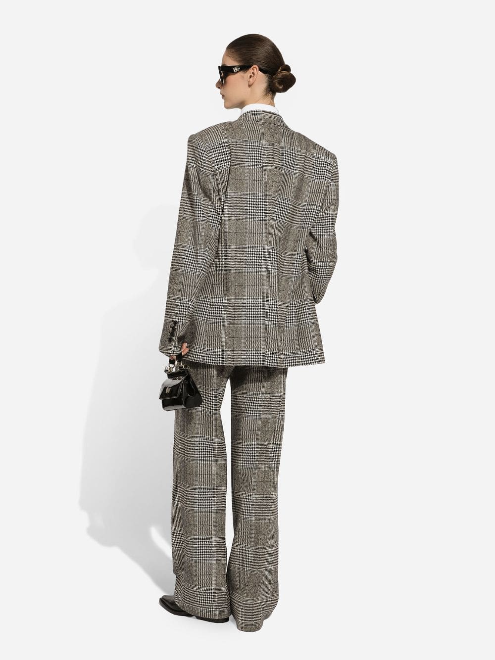 Grey Flared Glen Plaid Pants