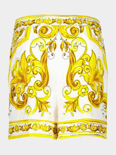 Dolce & Gabbana Yellow Majolica Print Silk Twill Shorts