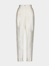 Dolce & Gabbana White High-Waist Silk Tailored Pants