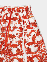 Dolce & Gabbana Orange Majolica-Print Silk Wide-Leg Trousers