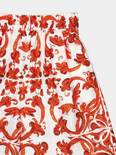 Dolce & Gabbana Orange Majolica-Print Silk Wide-Leg Trousers