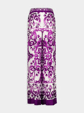 Dolce & Gabbana Majolica-Print Silk Twill Wide-Leg Trousers