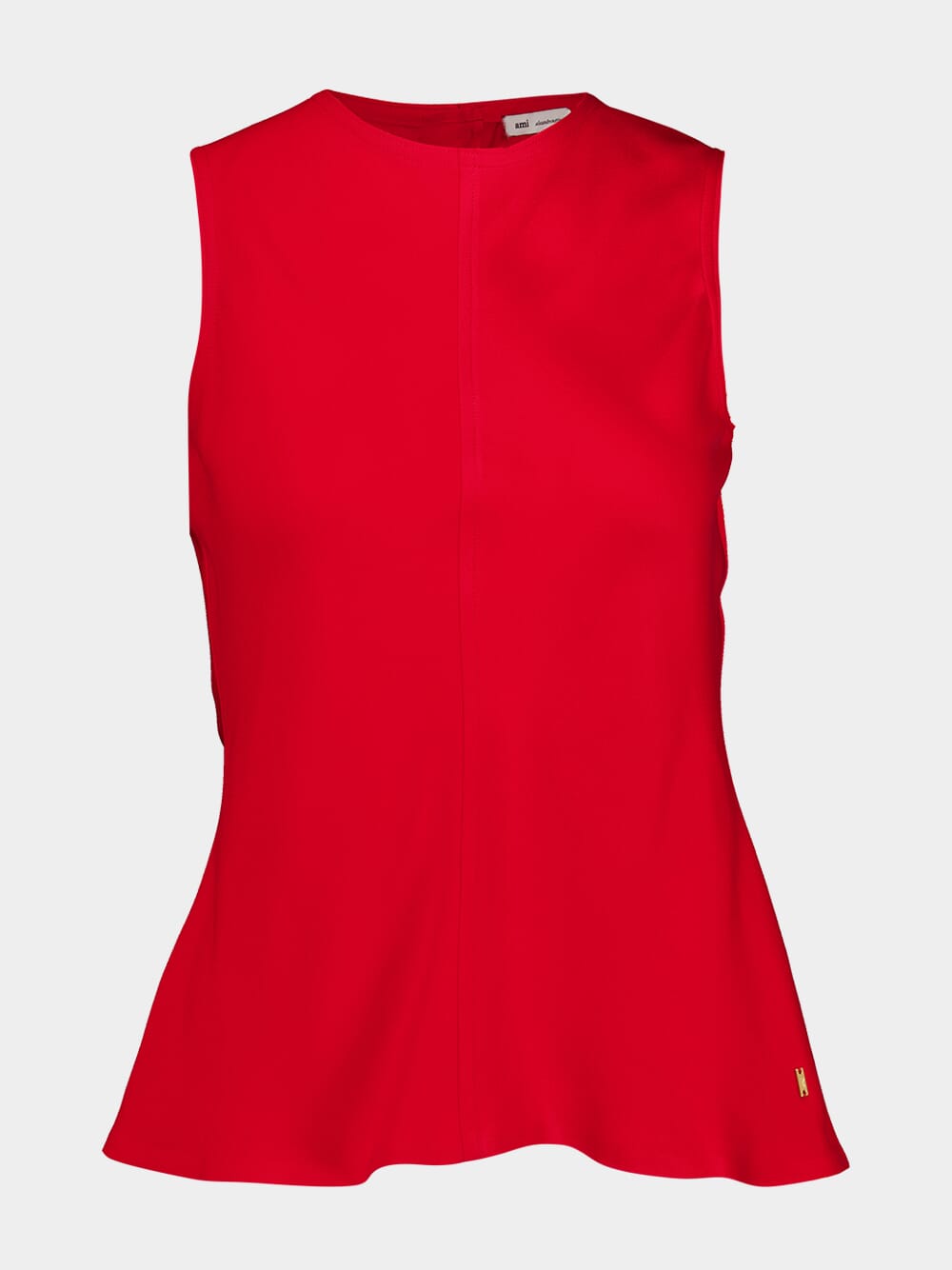 Poppy Red Sleeveless Top with Rounded Neckline